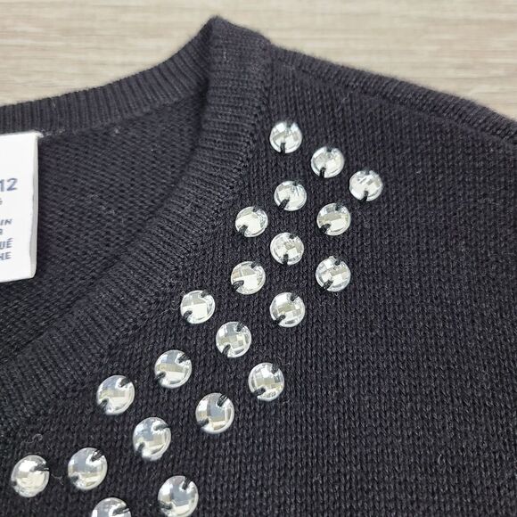 The Children's Place Girl's Black Embellished Neck Cardigan Sweater Large - Picture 7 of 13